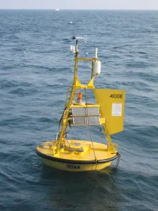 A MAPCO2 buoy deployed in calm waters measures carbonate chemistry and other ocean conditions. Credit: NOAA PMEL