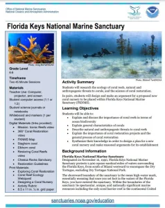 Florida Keys National Marine Sanctuary coral reef curriculum that includes ocean acidification