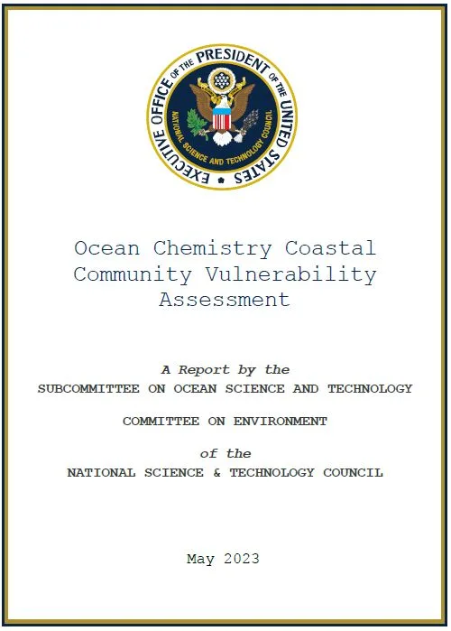 Cover of the 2023 Ocean Chemistry Vulnerability Assessment report released by the Subcommittee on Ocean Science and Technology Committee on Environment