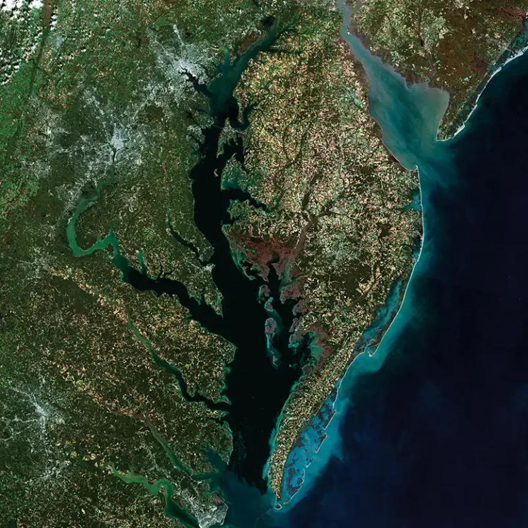 Satellite image of Chesapeake Bay, estuaries, Washington DC, Baltimore MD.